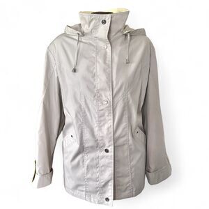 Mackintosh New England Wm’s 1X Tan Jacket Snap Closure Removable Hood Lined